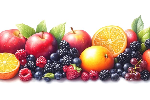 Illustration of a Colorful Fruit and Berry Arrangement