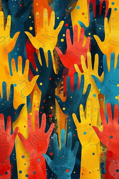 Illustration of colorful hands reaching across racial divides in solidarity on Juneteenth