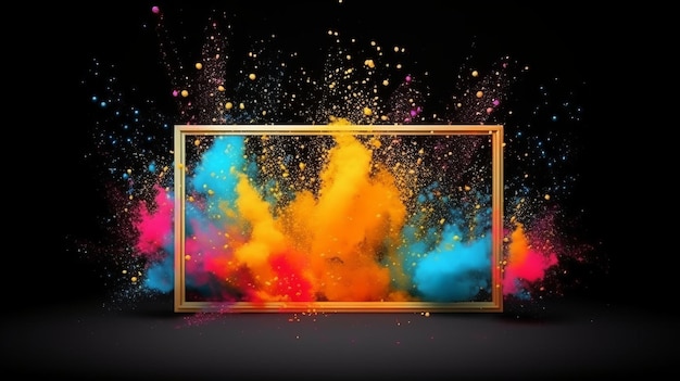 Illustration of a colorful powder explosion in a frame on a black background