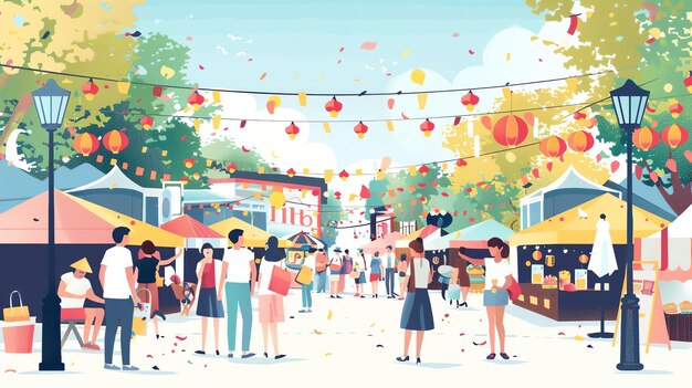 Photo an illustration of a colorful street festival