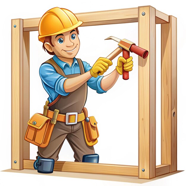 Photo illustration of construction work cartoon characters