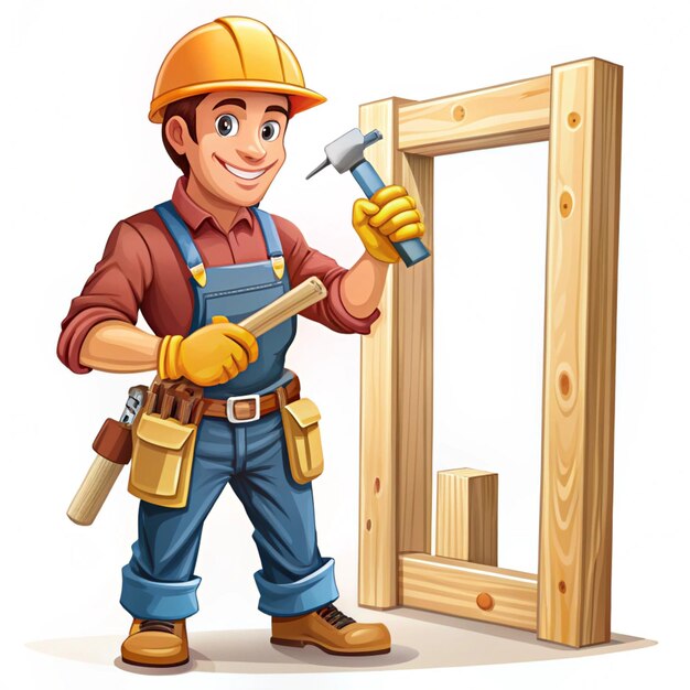 Photo illustration of construction work cartoon characters