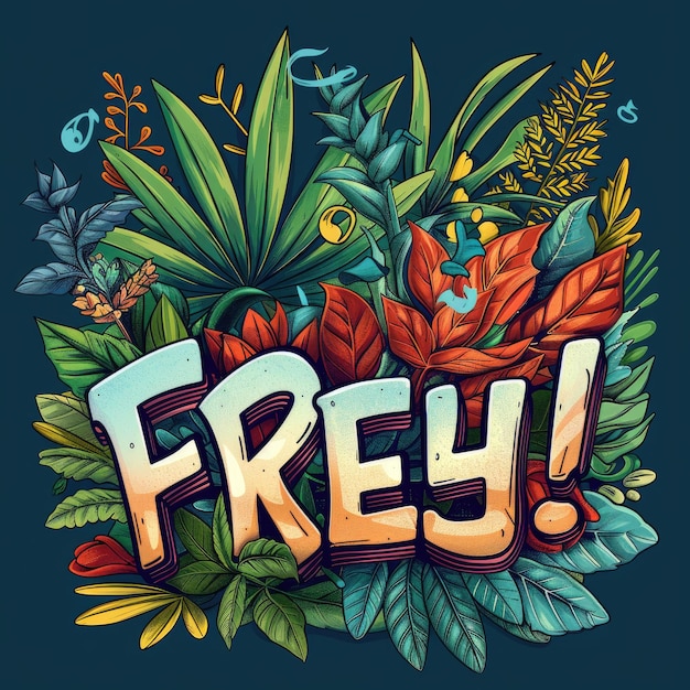 Photo illustration cool tshirt logo type of the word f r e s h leafes oats herbsvegetables straightstylize