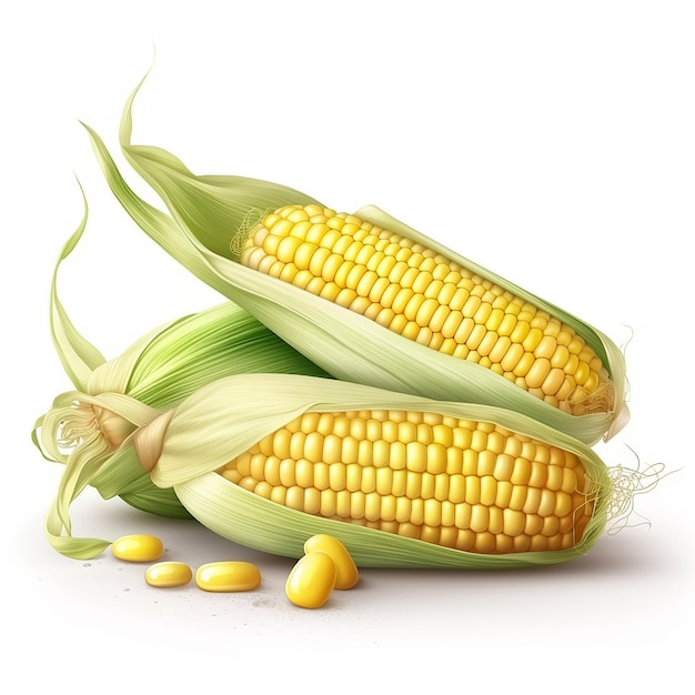 An illustration of corn on the cob with a white background