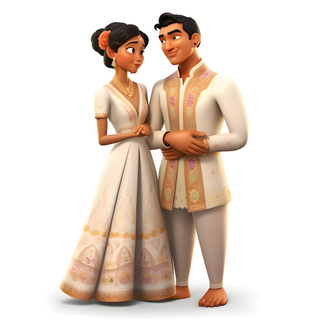 Illustration of a couple in indian traditional clothes on white background