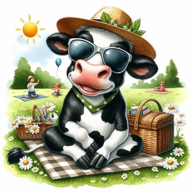 illustration of a cow in the park