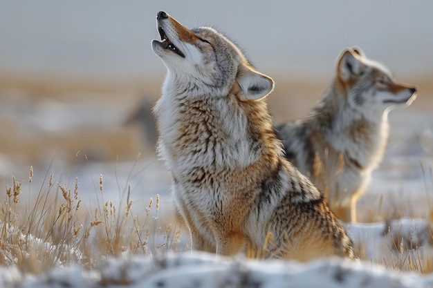 Photo illustration of coyote howling in the background high quality high resolution