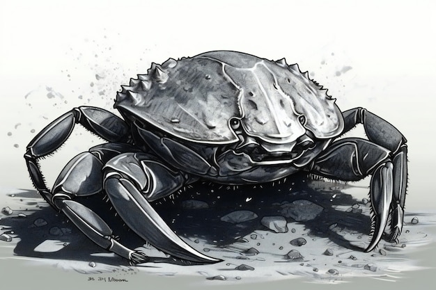 Illustration of a crab on a white background with watercolors