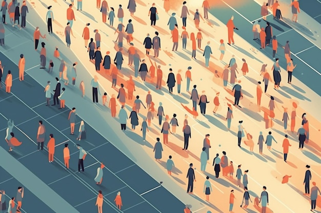 Illustration of crowd peoples and solar panels Generative AI