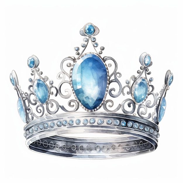 Illustration of a crown with blue gems on a white background