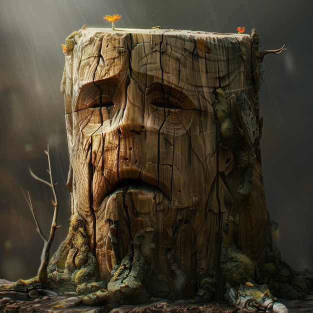 Illustration of a crying tree stump with environmental message