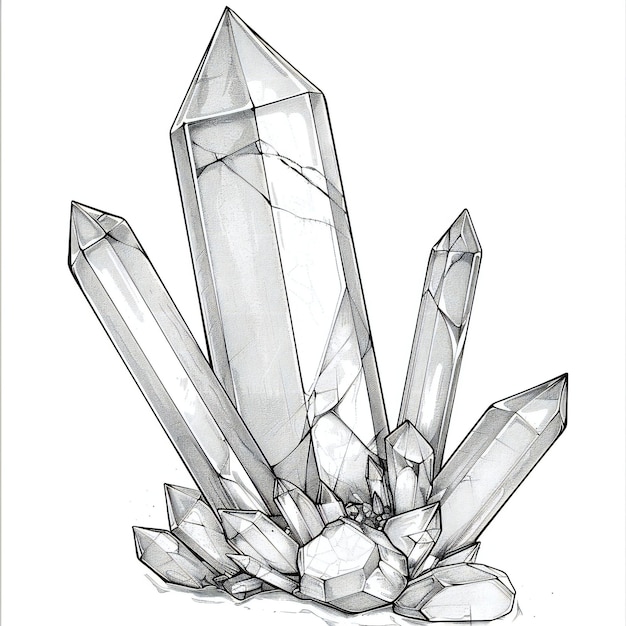 Illustration of a crystal with crystals on a white background sketch