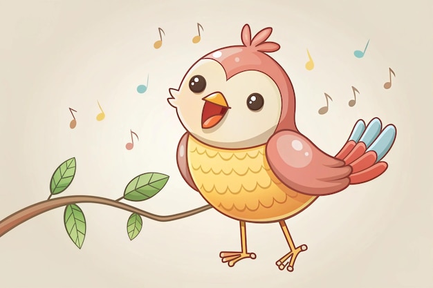 Photo illustration of cute bird singing