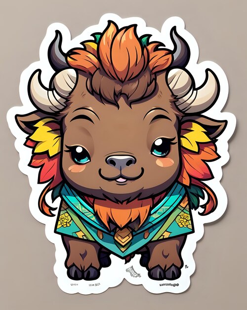 Illustration of a cute Bison sticker with vibrant colors and a playful expression