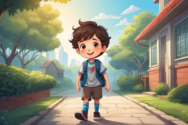 Illustration of Cute boy go to school