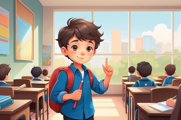 Illustration of Cute boy go to school