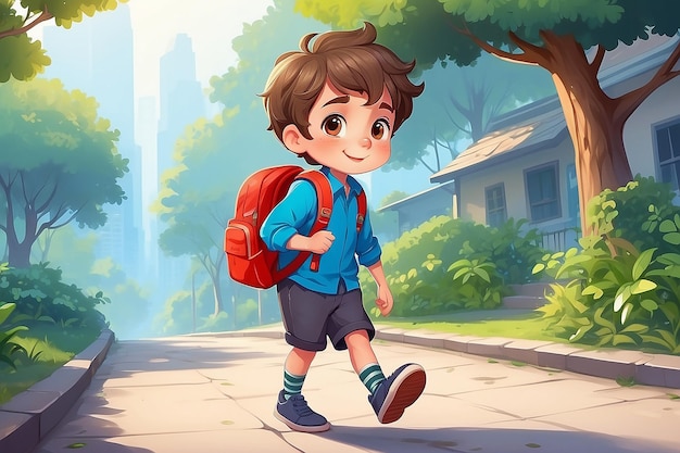 Illustration of Cute boy go to school