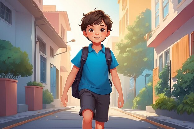 Illustration of Cute boy go to school