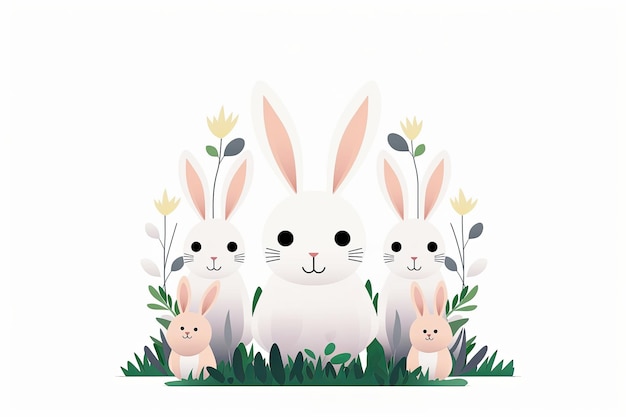 Illustration of cute bunny family on white background Happy Easter