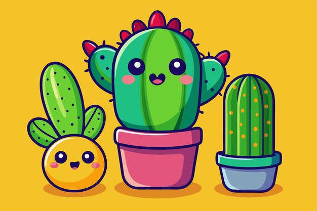 Illustration of Cute Cactus Sticker Set