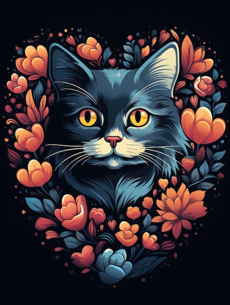 an illustration cute cat surrounded by hearts or holding a heartshaped object representing love and affection