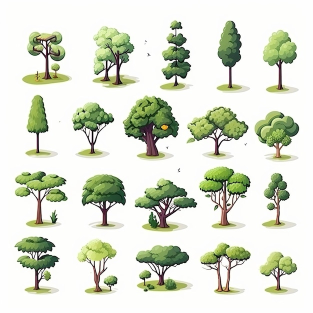 Illustration for cute flat tree icons set sticker isometric