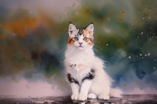 Illustration of a cute fluffy cat Generative AI