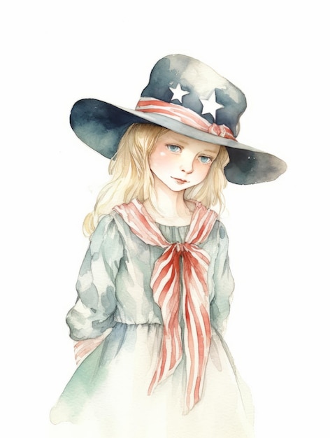 Illustration of a Cute Girl Wearing a Cowboy Hat