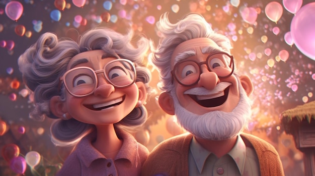 Illustration of cute grandparents smiling Generative AI