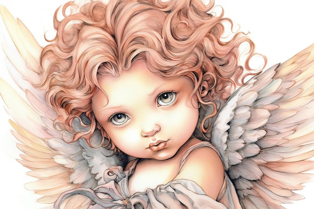 Illustration of cute little angel with wings AI generated