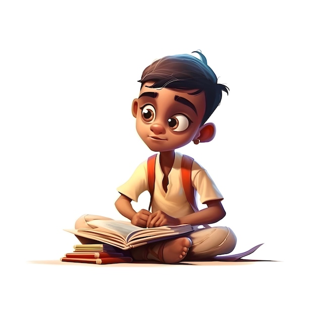 Illustration of a cute little Indian boy praying with folded hands