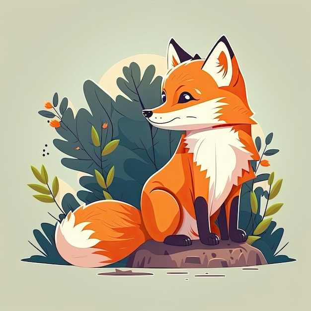 Illustration of cute orange fox with long tail on a light background Generative AI