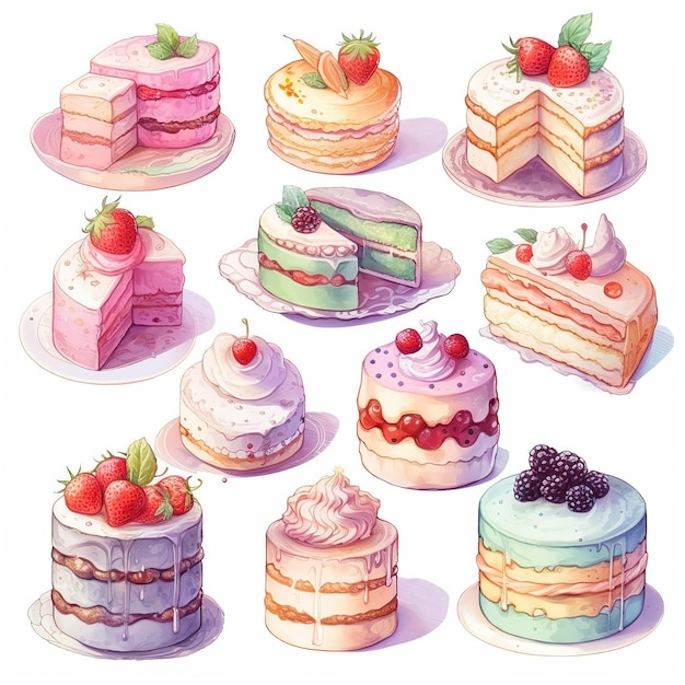 illustration cute piece of cake set