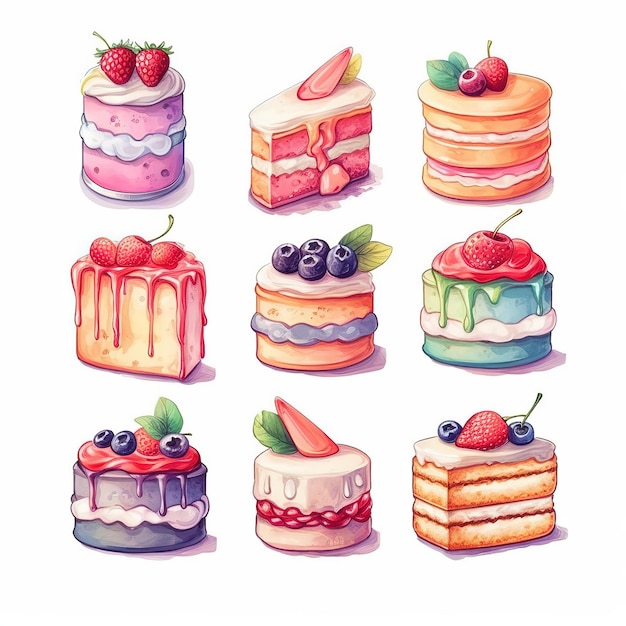 illustration cute piece of cake set