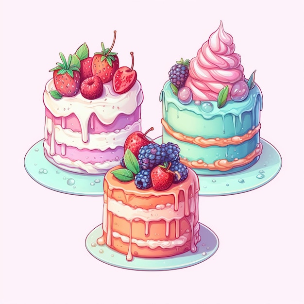 illustration cute piece of cake set