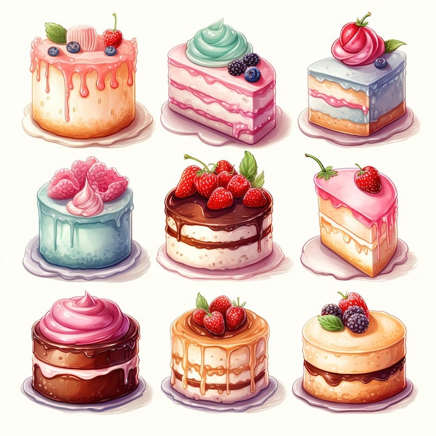 illustration cute piece of cake set