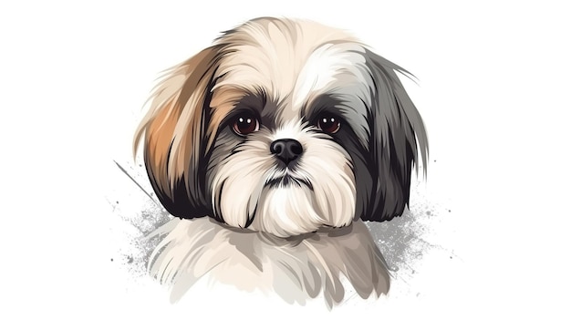 Illustration of a cute shih tzu puppy on a white isolated background