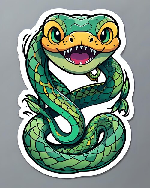 Illustration of a cute Snake sticker with vibrant colors and a playful expression