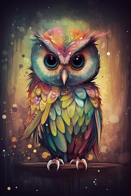 illustration cute spooky colorful owl generative ai