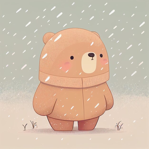 Illustration cute teddy bear standing alone on snowy day Created with Generative AI technology