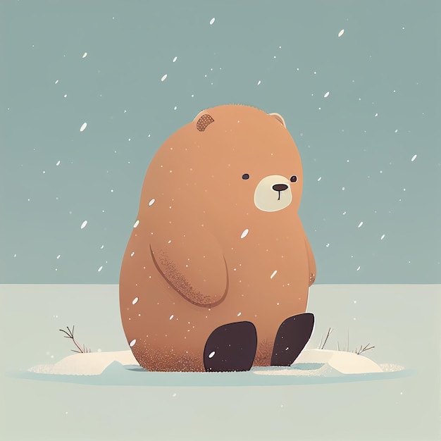 Illustration cute teddy bear standing alone on snowy day Created with Generative AI technology