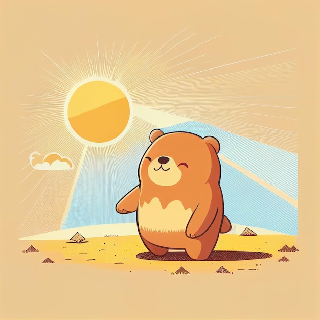 Illustration cute teddy bear sunbathe on beach in sunny day Created with Generative AI technology