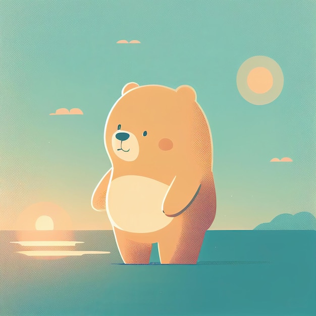 Illustration cute teddy bear sunbathe on beach in sunny day Created with Generative AI technology