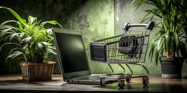 Photo an illustration of a cyber monday scene theres a shopping cart with various items