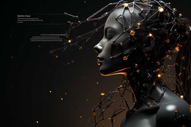 Illustration of a cyborg woman and Ai technology background with customizable space for text