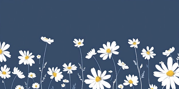 illustration of daisies seamless border pattern on a navy blue background elegant floral design Generative ai