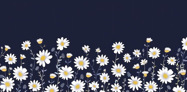 illustration of daisies seamless border pattern on a navy blue background elegant floral design Generative ai