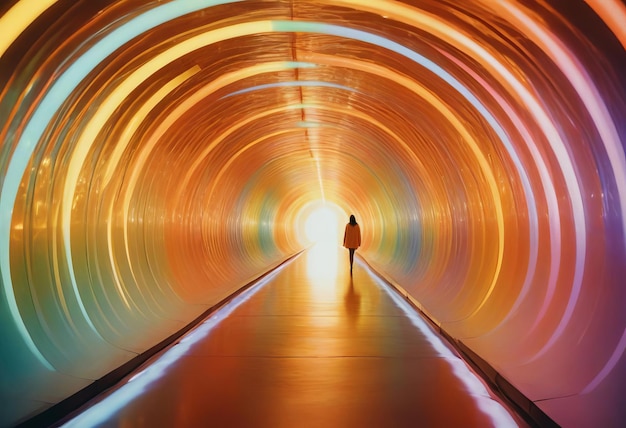 Photo illustration of dark tunnel of rainbow colors