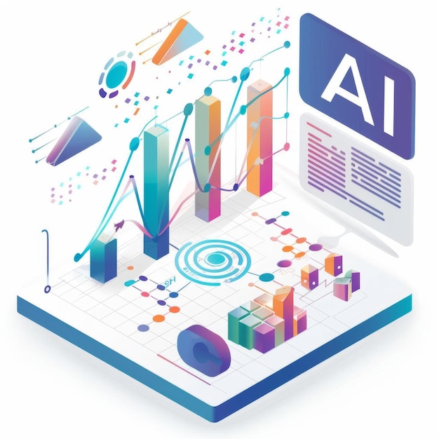 Photo illustration of a data analytics graph with ai text on a white background