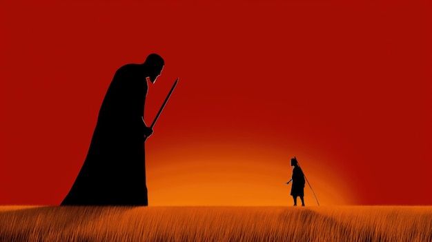 Photo an illustration of the david and goliath bible story